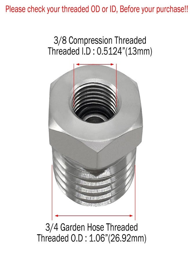 Beduan Stainless Steel 3/8 Compression Female Thread(I.D:0.512") to 3/4 Male Garden Hose Threaded(O.D:1.06") Adapter Hex Bushing(Pls check size chart!) - Image 2